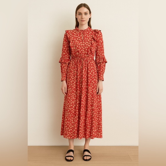 NEW Who What Wear ruffled prairie cotton lined Red Bishop Sleeve Sundress - Picture 1 of 13